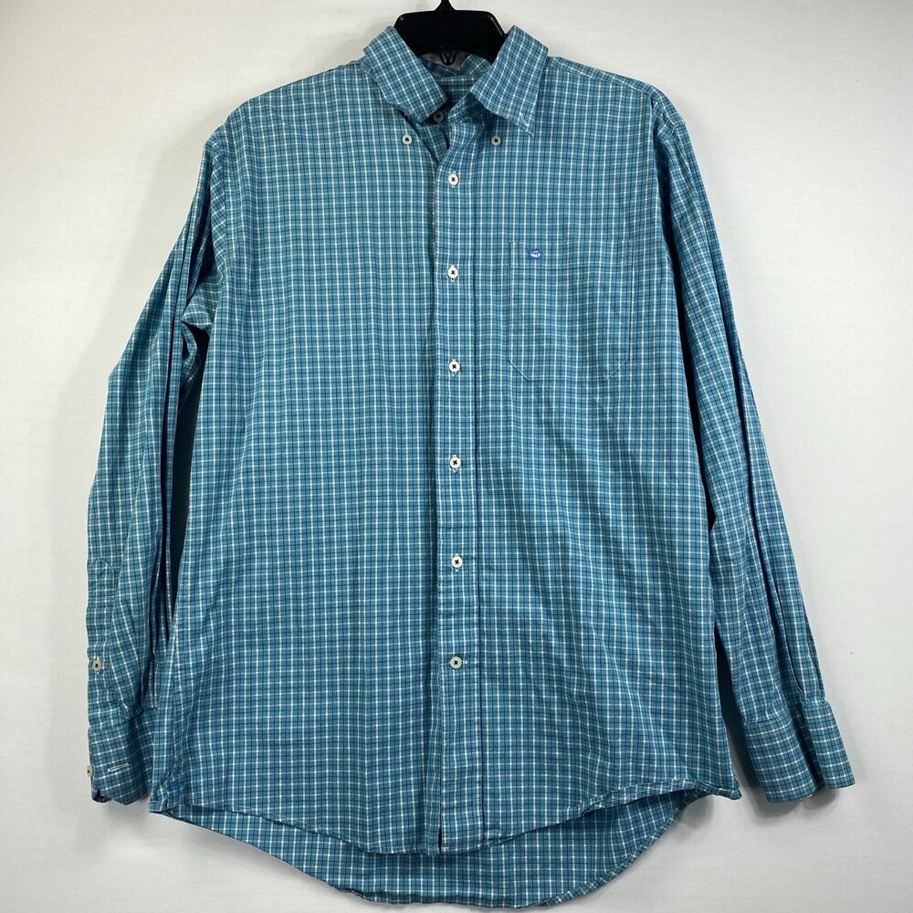 Southern Tide Mens Blue Plaid Long Sleeve Button Down Dress Shirt Size Medium